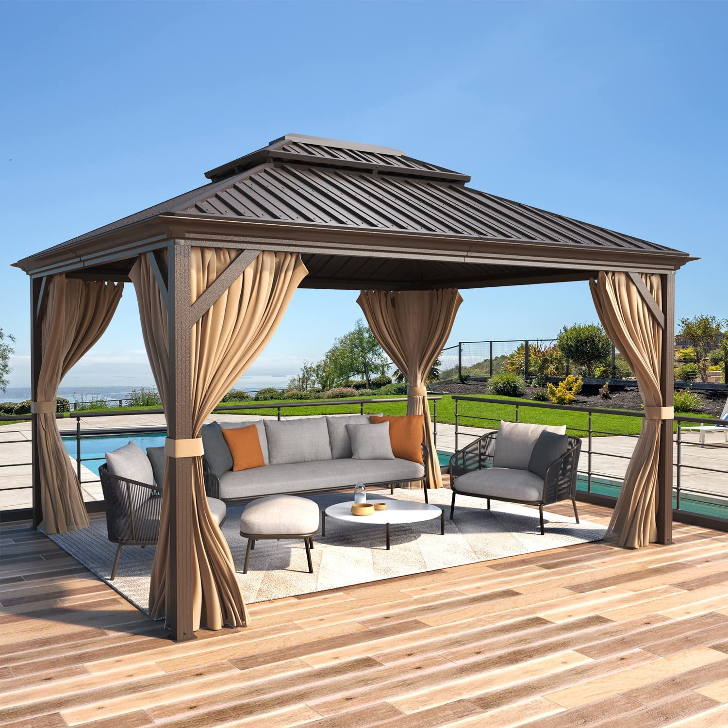 Mellcom 12' x 14' Hardtop Gazebo, Permanent Galvanized Steel Metal ...