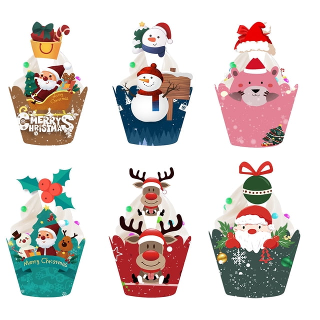 6pcs Cake Edge Cake Flag Insertion Christmas Theme Santa Snowman Christmas Tree Baking