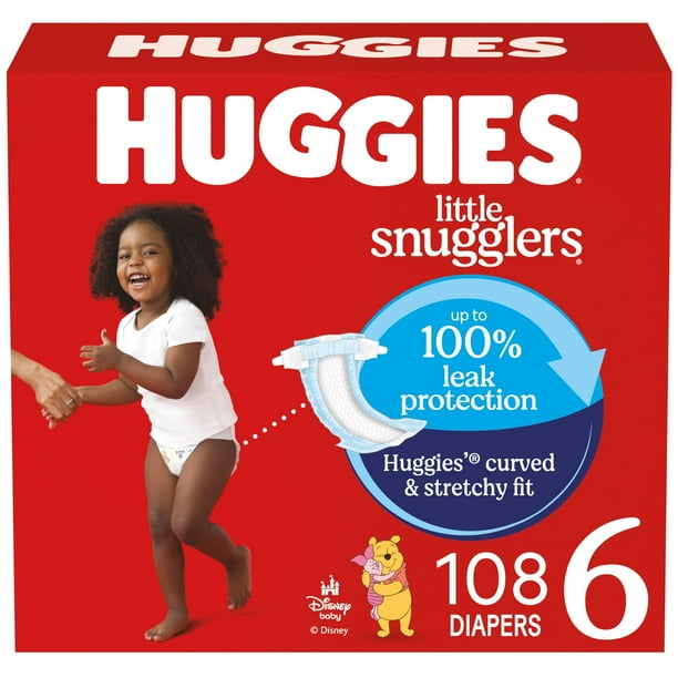 Pañales HUGGIES Little Snugglers, tamaño 6, más de 35 libras, 108 unidades