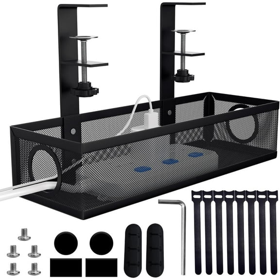 Under Desk Cable Management Tray,Cable Management Under Desk No Drill,Cable Tray with Clamp for Desk Wire Management,Desk Cable Management Box for Office,Home