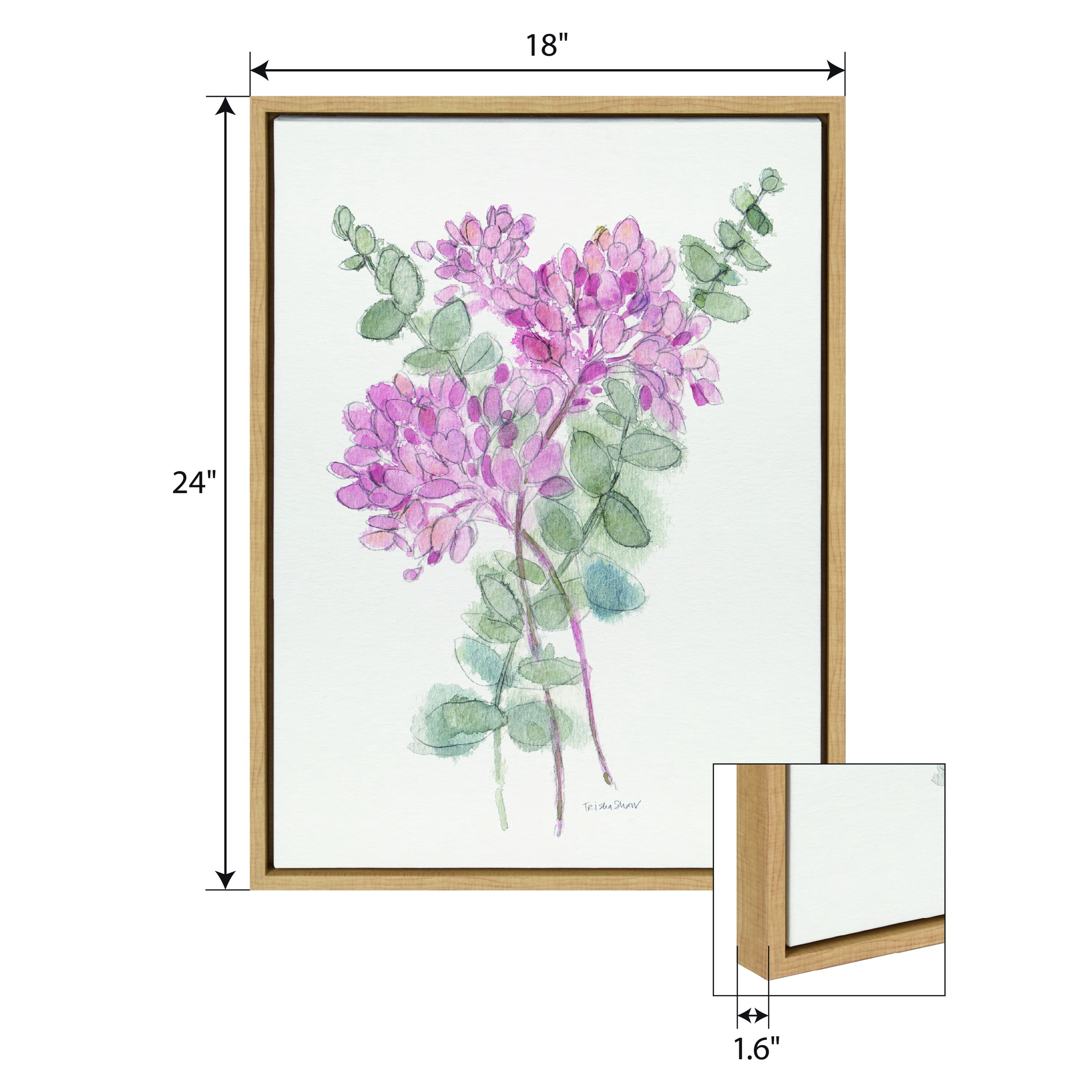 Woven Paths Sylvie Soft Pinkheart Florals and Eucalyptus Framed Canvas Wall Art by Patricia Shaw, 18x24 Natural, Minimalist Botanical Wall Décor