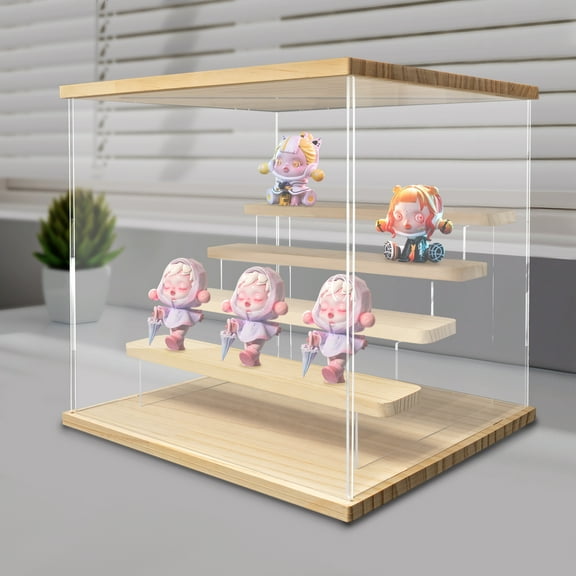Toolven 5 Tier Clear Acrylic Display Case Toy Display Box w LED Light 12 6 12 6 12 68in