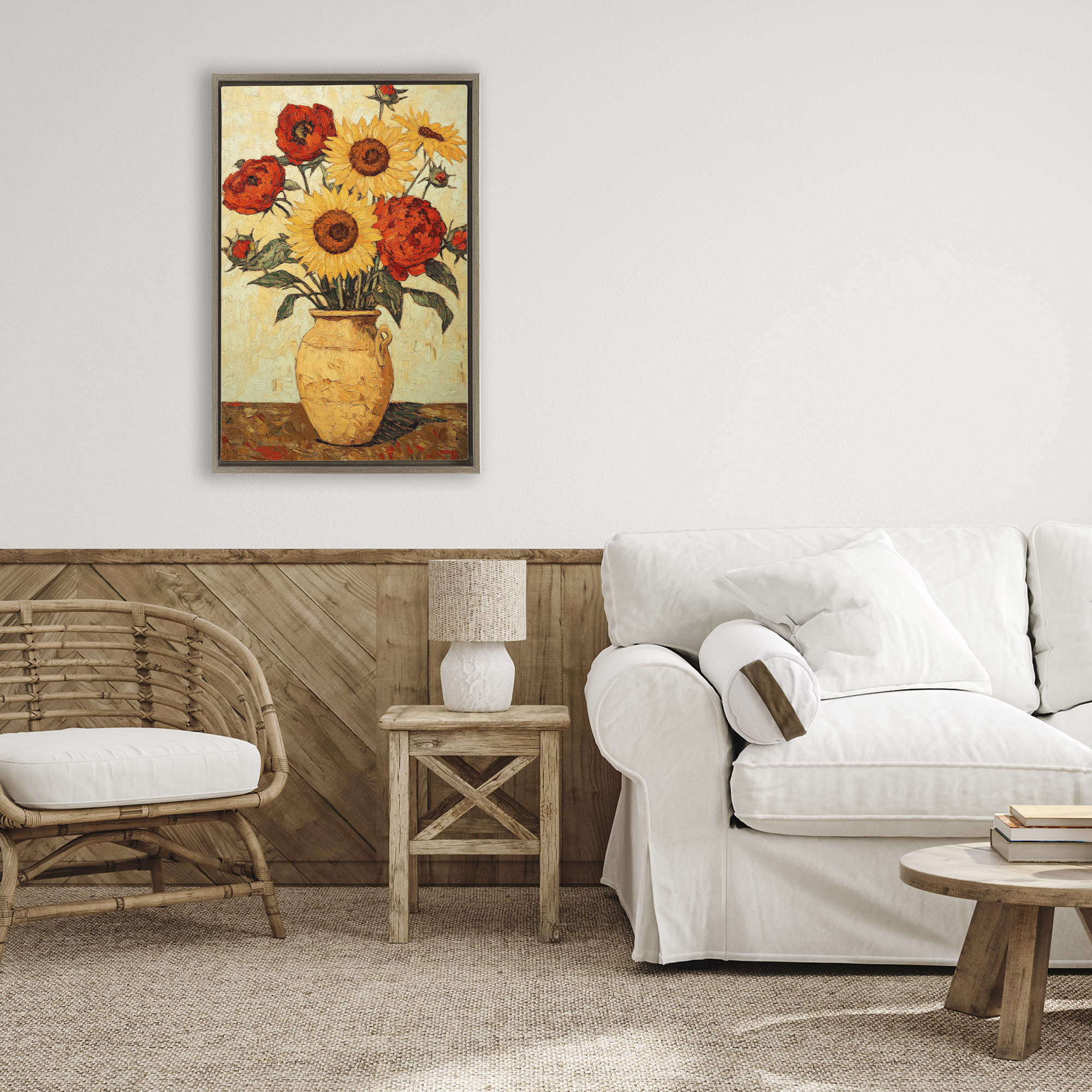 Rustic Flower Display Brown Framed Floater Canvas Wall Art, design by Petal Prints Design