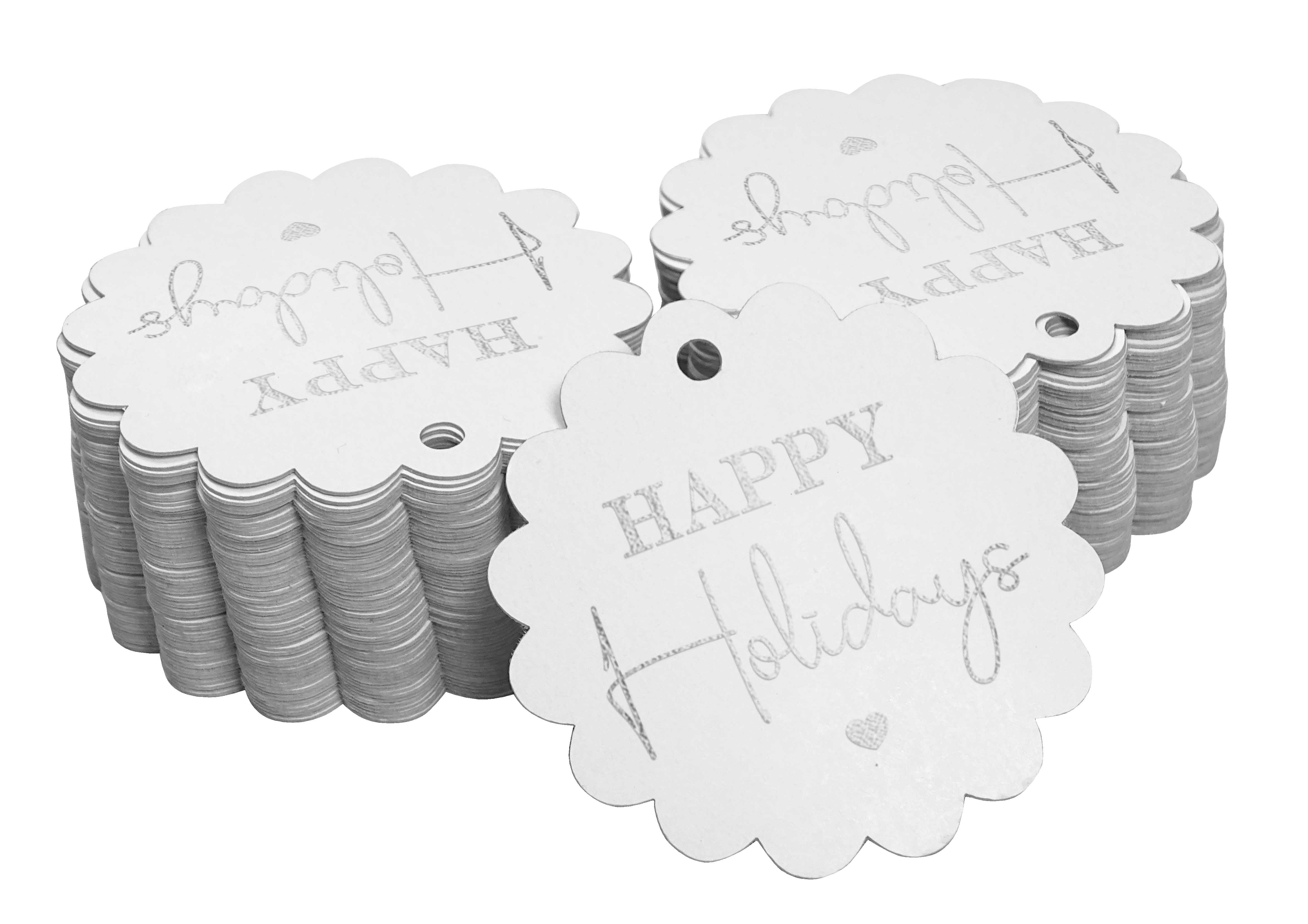 Inkdotpot 50 Pack Real Silver Foil Paper Tags Happy Holiday Favor Hang ...