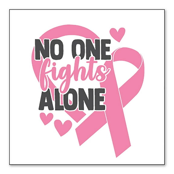 DistinctInk Custom Bumper Sticker - 6" x 6" Decorative Decal - White Background - Pink Ribbon Cancer - No One Fights Alone