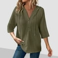 thumbnail image 2 of AherBiu Hoodie for Women 1/4 Button Hooded Neck 3/4 Sleeve Knitted Comfy Fall Casual Loose Pullover Tops, 2 of 8