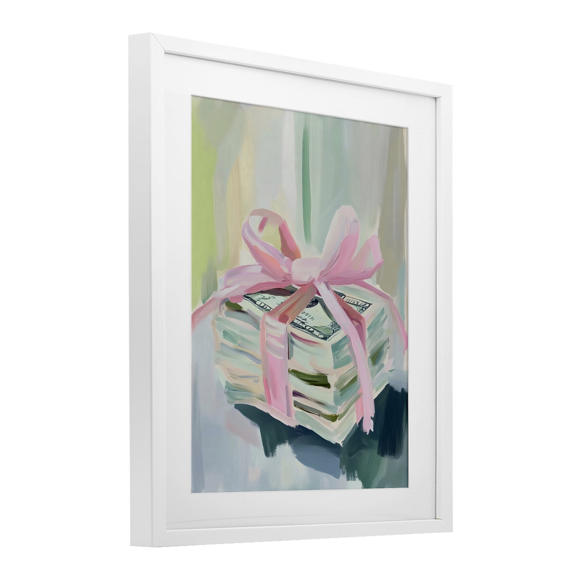 Stupell Industries Pink Bow Cash Bundle White Framed Print Under Glass, design by The Prints Vibe
