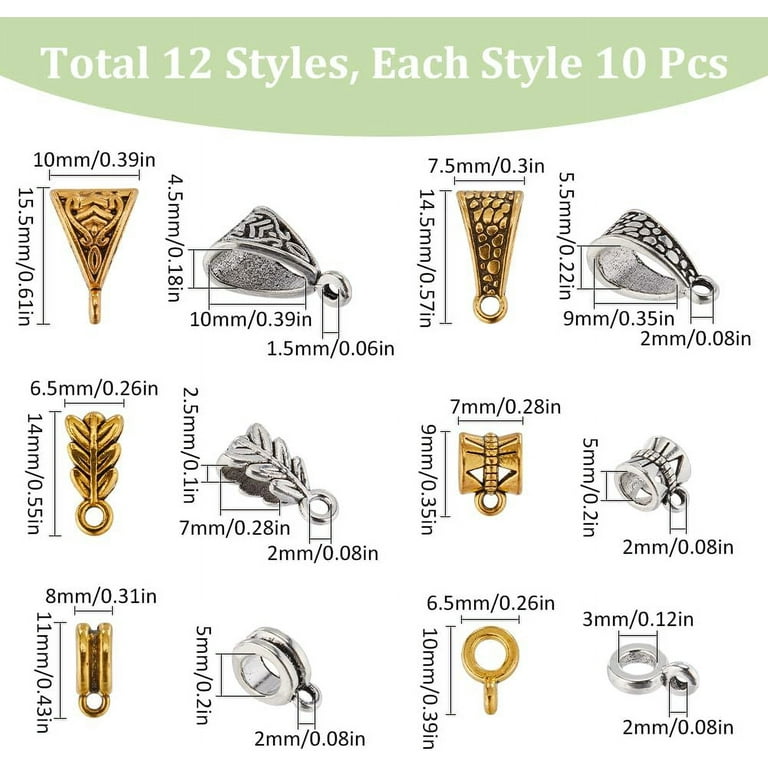SUNNYCLUE 120pcs Bail Bead Charms – 12 Styles Alloy Jewelry Making Links For Bracelets & Necklaces