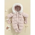 thumbnail image 2 of Infant Baby Winter Snowsuit Coat Warm Romper Outwear Hooded Puffer Jacket Footie Jumpsuit, 2 of 9