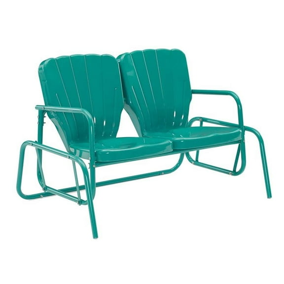 Pemberly Row Modern Metal Outdoor Loveseat Glider in Turquoise