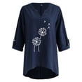 thumbnail image 4 of Dyegold T-Shirts for Women Trendy,Summer Women's Linen Cotton Tshirt Tops Vintage Trendy Casual Loose Fit Tunic Tees Long Sleeve Plus Size V Neck Blouses, 4 of 5