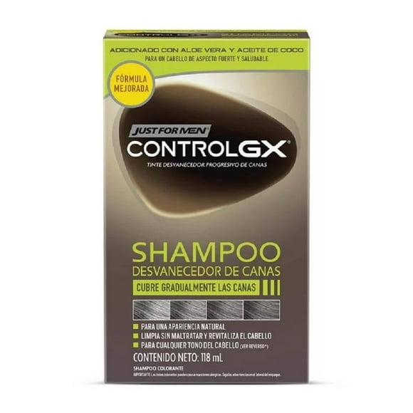 Shampoo desvanecedor gradual de canas Just for men Control GX cualquier tono de cabello 118 ml