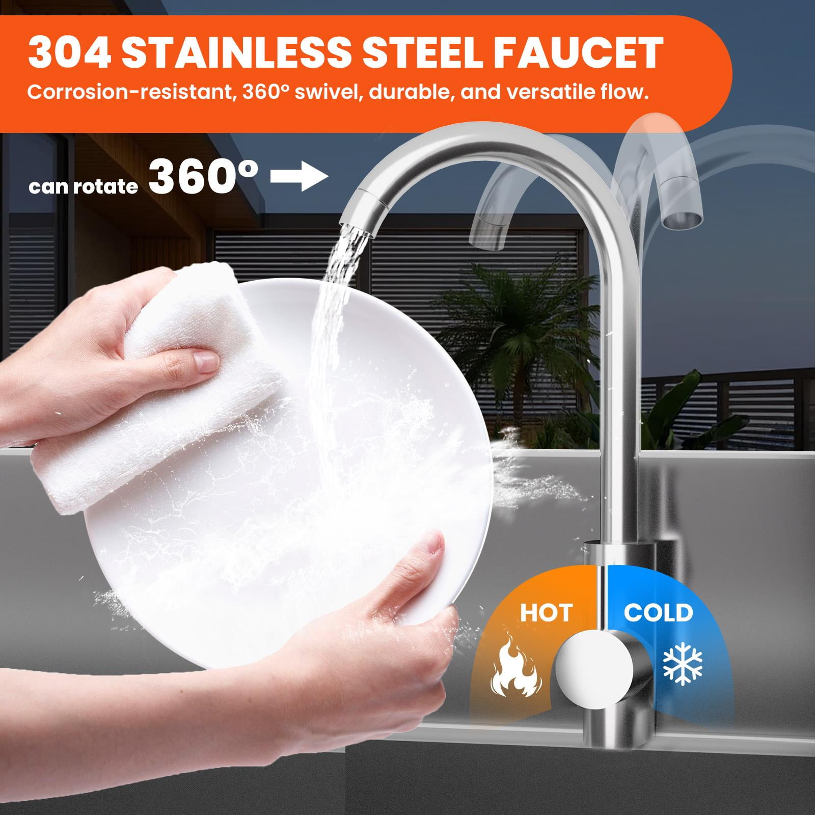 Stainless Steel Commercial Utility Sink with Drawer & Cold and Hot Water Pipe, Outdoor Freestanding Kitchen Sink, Freestanding Utility Sink , 40 Inch for Garage & Restaurant