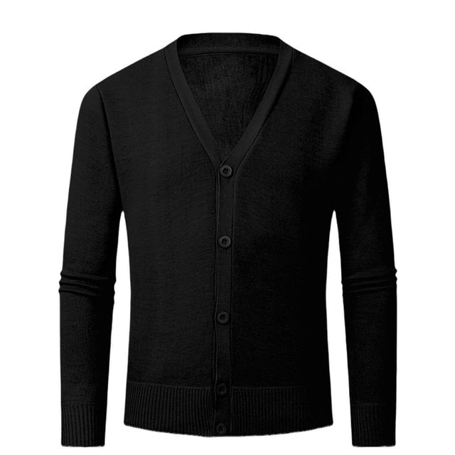 pstuiky manga larga para hombre, Suéter de punto de color liso con bolsillos abotonados y cuello en V para hombre Tops casuales para hombres m