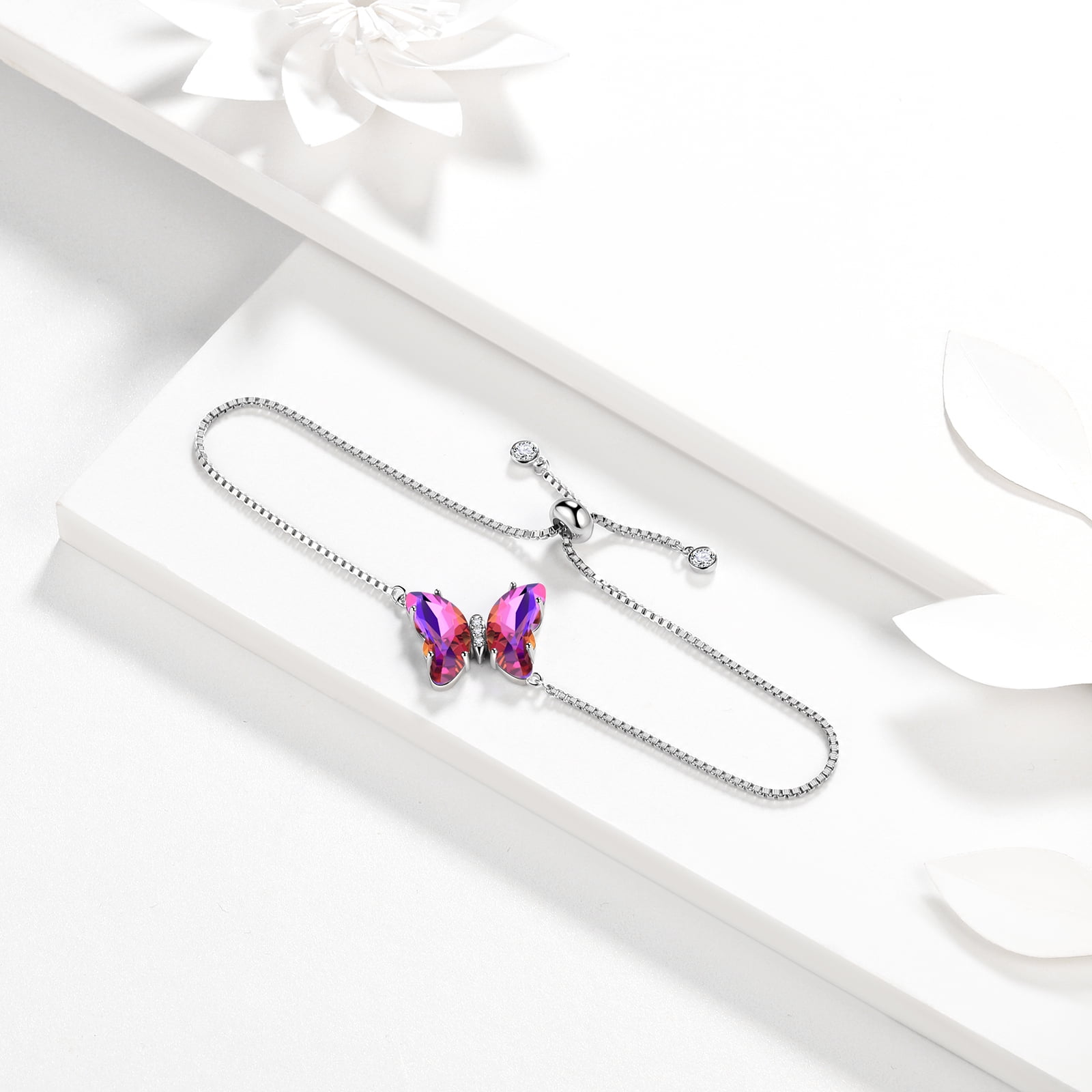 Sterling Silver Butterfly Bracelet Amethyst February Birthstone Bracelet Purple Crystal Jewelry Women Birthday Mother's Day Gifts Juwaliy