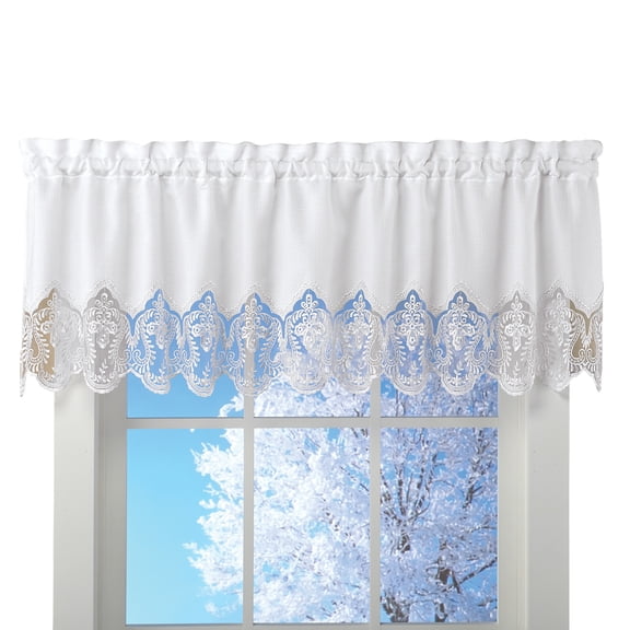 Collections Etc Elegant Lace Border Trimmed Solid-Colored Window Curtain