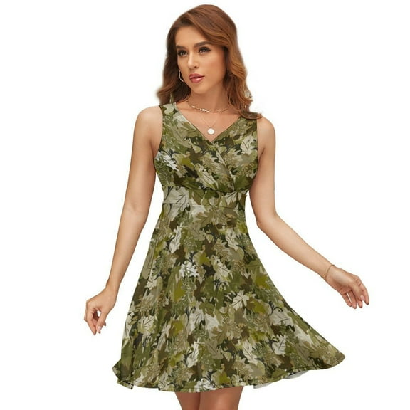 Autumn Leaves Camouflage Sleeveless Dress Women Summer Evening Dresses Ladies Sundress