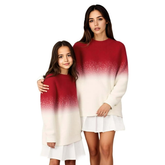GPOECD Automne Hiver Chandail-Over Assorti pour la Famille Col Rond Manches Longues Chandail Chaud Doux Confortable Rouge, Enfants-110