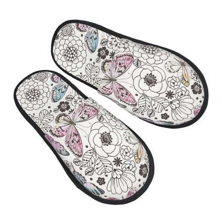 

Bingfone Vintage Butterflies House Slippers For Women Men With Soft Rubber Sole Slip On For Indoor/Outdoor-Medium