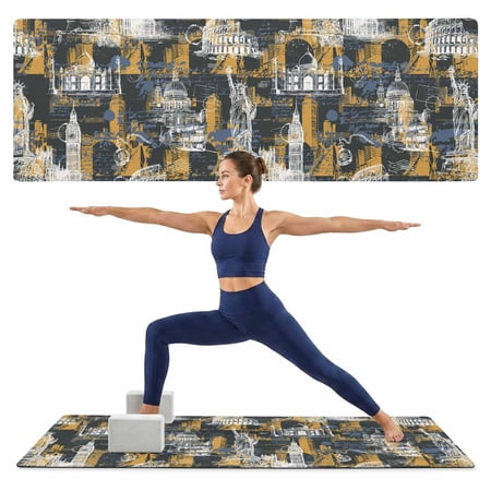 Yoga Mat Architecture Landscape Yoga Mats with Strap & Shortage Bag Non Slip Workout Mats Absorbent Cushion Pad Blue Yellow Scenic Spots Exercise Mat for Yoga Pilates Stretching Home Gym 68 x24