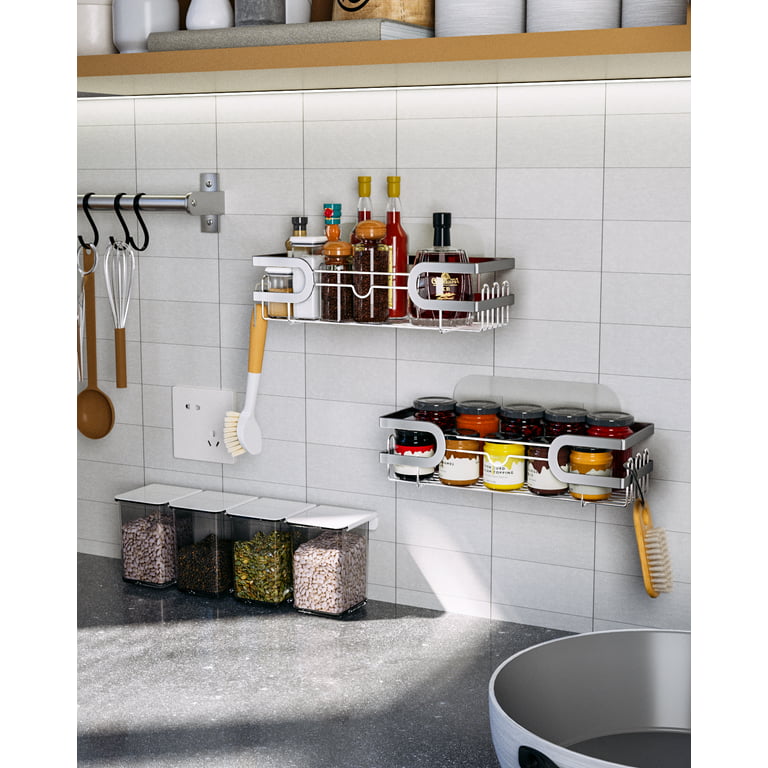  Shower Caddy Bathroom Organizer Wall Mount Shower Shelves with  Hooks No Drilling Self-Adhesive Shower basket Rack With Soap Dish for  Bathroom Shampoo Holder Kitchen Spice Holder Storage 4 Pack : Home