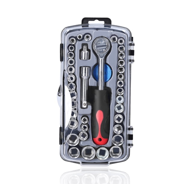 Juego de herramientas de 40 piezas para reparación de motocicletas y bicicletas, con caja de almacenamiento, incluye llave de trinquete y adaptadores, ideal para mantenimiento diario en casa o taller.
