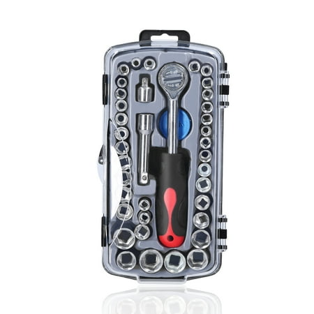 

40 PCS Socket Set Practical Motorcycle Auto Repairs Tool Set Household Hardware Tools Hexagonal Socket Ratchet Wrench Combination Tool Set with Storage Box