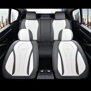 Coverado Car Seat Covers Full Set, Gray&White Front and Back Auto Seat Protectors, Premium Leather Interior Cushions Universal Fit for Most Cars, SUVs and Trucks