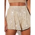 thumbnail image 5 of Womens Sparkly Sequin Shorts Glittery Skort Party Wear Disco Shiny Metallic Skirt Shorts Champagne Color L, 5 of 7