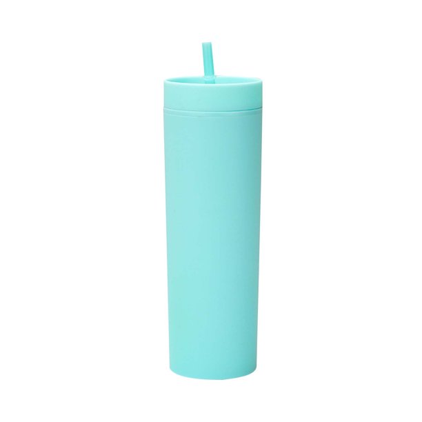 Fanshiluo - Vasos delgados de acrílico esmerilado de colores con pajita y tapa, 16 vasos de doble pared para bebidas frías, vasos reutilizables de vinilo, regalos con pajita en oferta