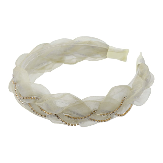 Diadema de malla Unique Bargains con cadena de diamantes de imitación beige 1.1 pulgadas de ancho