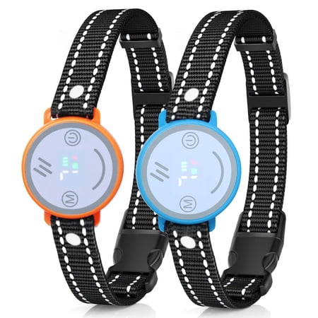 2 Pack Rechargeable Dog Bark Collars Anti Barking Training Collar with Vibration Beep & Static Modes Adjustable Reflective Strap for Dogs (Blue+Orange)