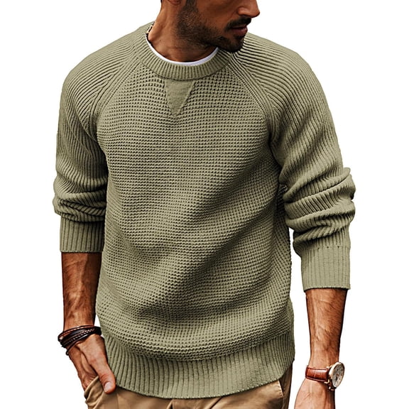 dGslk Mens Classic Crew Neck Knit Sweater Long Sleeve Pullover Lightweight Casual Slim Fit Soft Warm Jumper for Autumn Winter Spring Army Green L