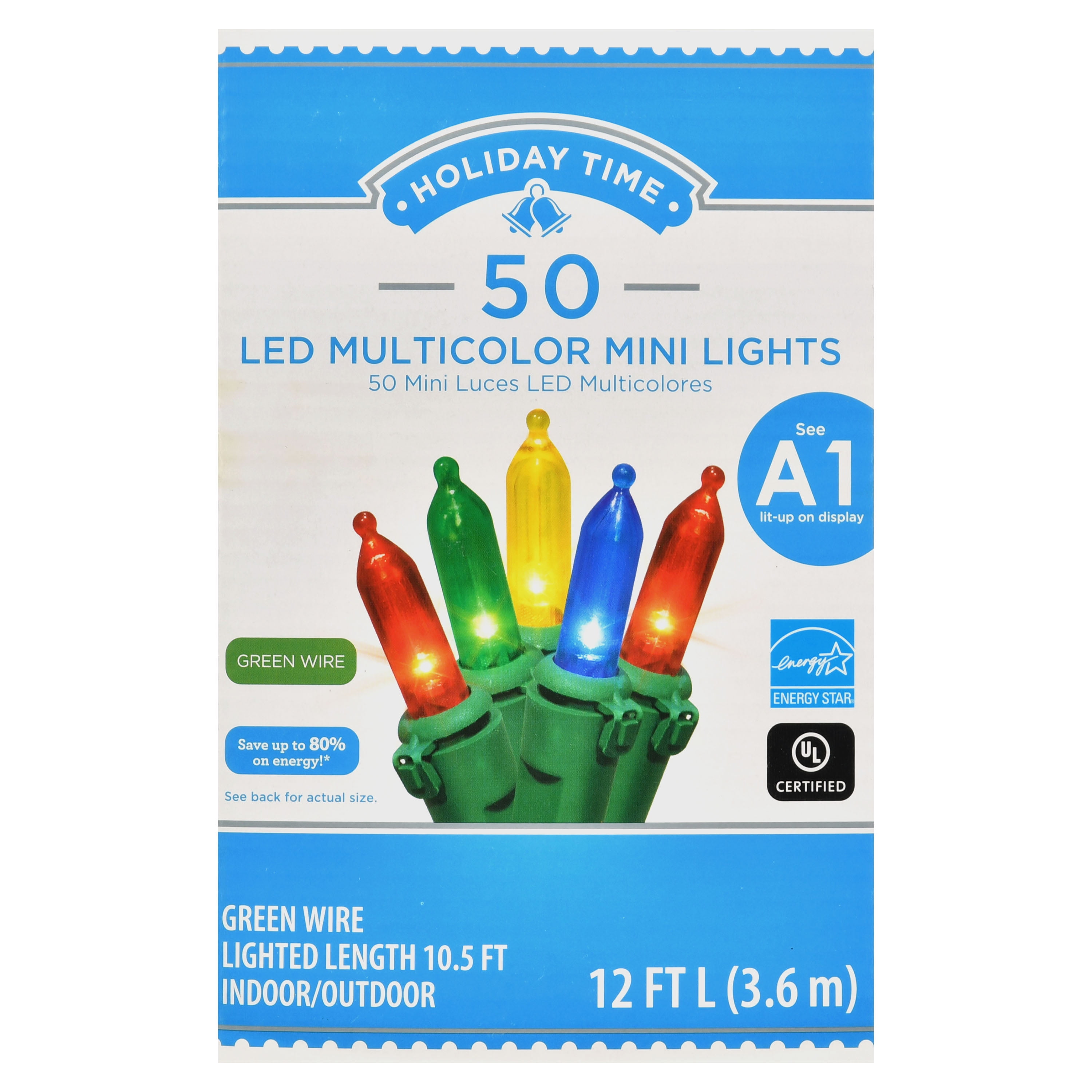 Holiday Time LED Mini Light set, Multicolored, 50 count