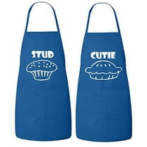 FASCIINO Set of Stud Muffin and Cutie Pie His and Hers Couples Apron Valentines Wedding Bridal Gift 2pcs (White Print)