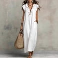 thumbnail image 3 of Olive Green Bohemian Ruffle Flutter Sleeve Deep V-Neck Floor-Length Maxi Dress With Side Pockets, 3 of 8