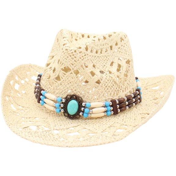 Slccxzc Hollow Out Straw Cowgirl Hat Wide Brim Bohemian Cowboy Cap Summer Beach Sun Shade Outdoor Travel