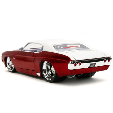 1971 Chevrolet Chevelle SS - Stunning Candy Red with White Top, Stripes, and Interior 'Bigtime Muscle' 1/24 Diecast Model Car by Jada