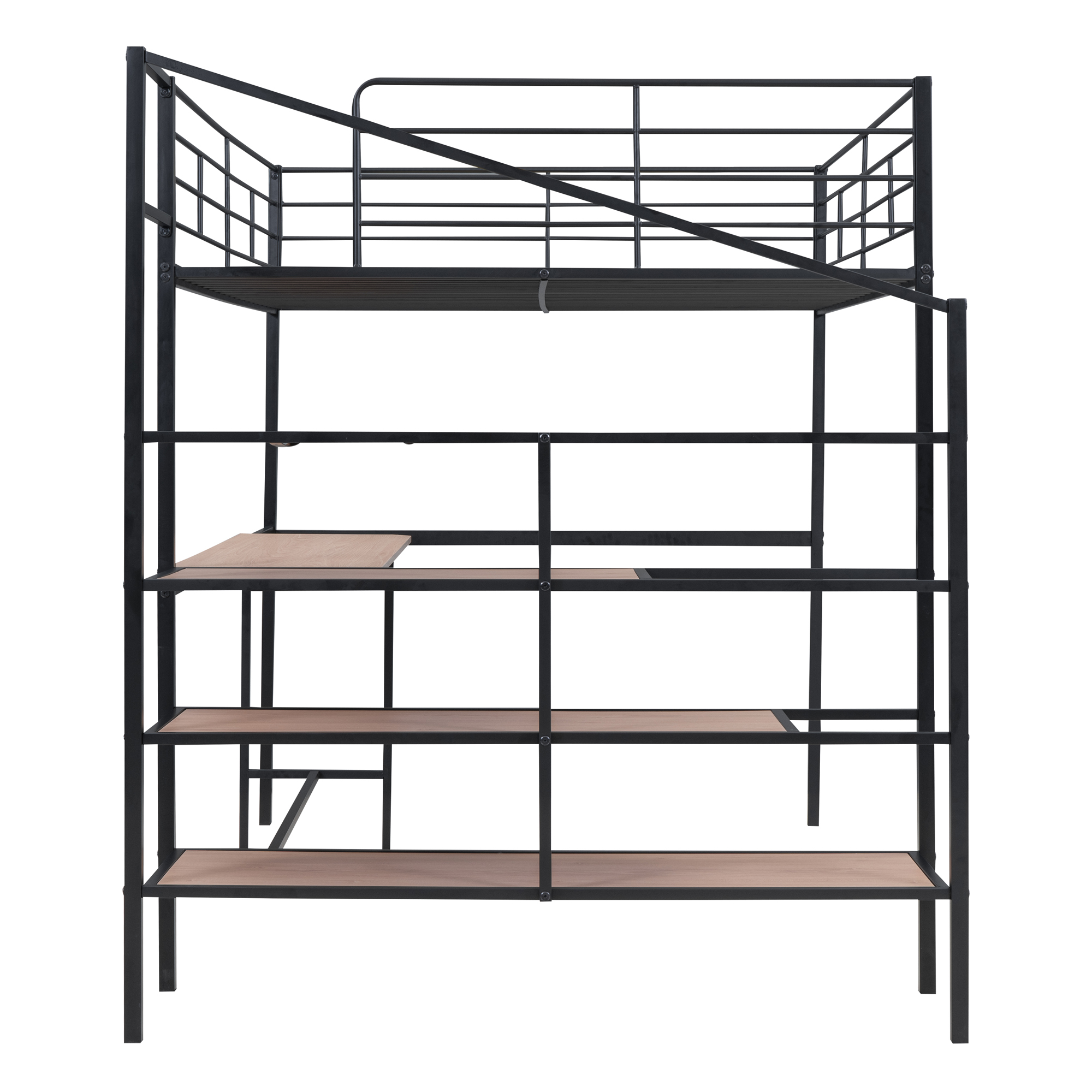 Full Size Loft Bed with Desk and Lateral Storage Ladder,Metal Loft Bed for Kids,Black