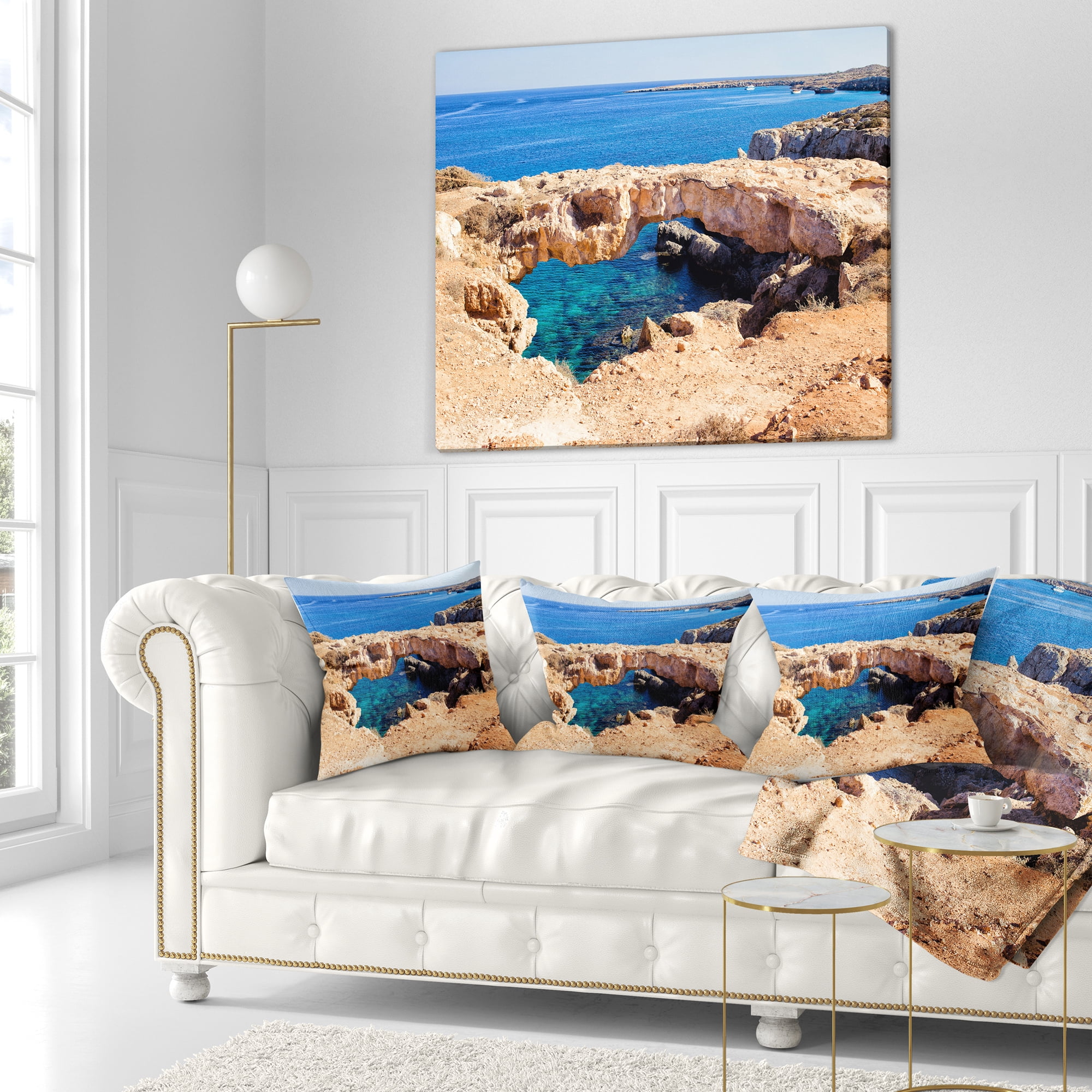 Designart Cavo Cape Greco Natural Bridge - Landscape Photography Throw Pillow - 18x18