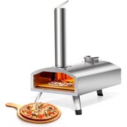 Pizza Oven Outdoor Wood-Fired - 12 Inch Outdoor Pizza Oven with Rotatable Pizza Stone, Portable Stainless Steel Pellet Pizza Maker for Outside Backyard Camping - Silver