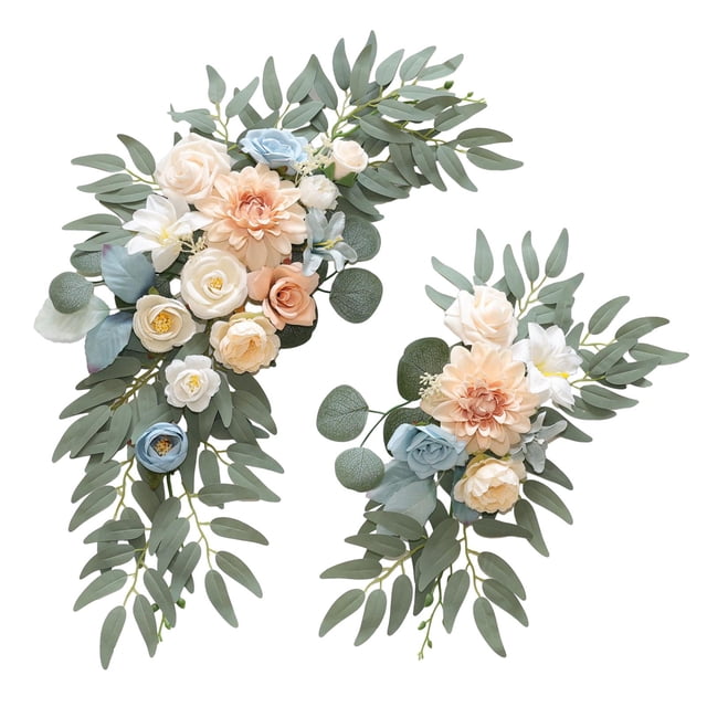 2x Arco de boda con flores, letrero de bienvenida, decoración, arreglo floral, guirnalda de fondo, guirnalda de flores artificiales para aniversario Azul champán
