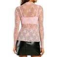 thumbnail image 3 of UVN Mesh Tops for Women Sheer Lace Long Sleeve Shirts Sexy Y2k See Through Party Club Blouse, 3 of 7