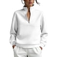 thumbnail image 4 of CFLVAEK Half Zip Sweatshirt for Women Solid Color Lapel Workout Sweatshirts Casual Long Sleeve Fall Pullovers White L, 4 of 7
