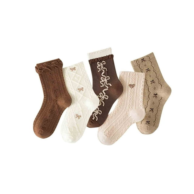 FAIWAD Girls 5 Pairs Cotton Socks Cute Pattern Embroidered Stretchy Socks Toddler Birthday Wedding Princess Socks