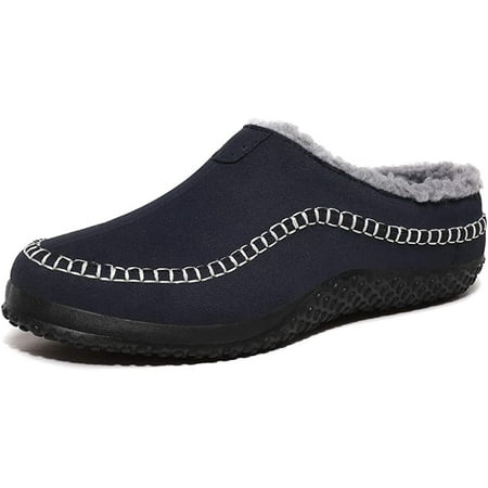 

Men s Moccasin Slippers Cozy Suede Upper House Slippers Fuzzy Plush Wool-Like Lining Slip on Warm Anti-Skid TPR Sole Indoor Outdoor Shoes