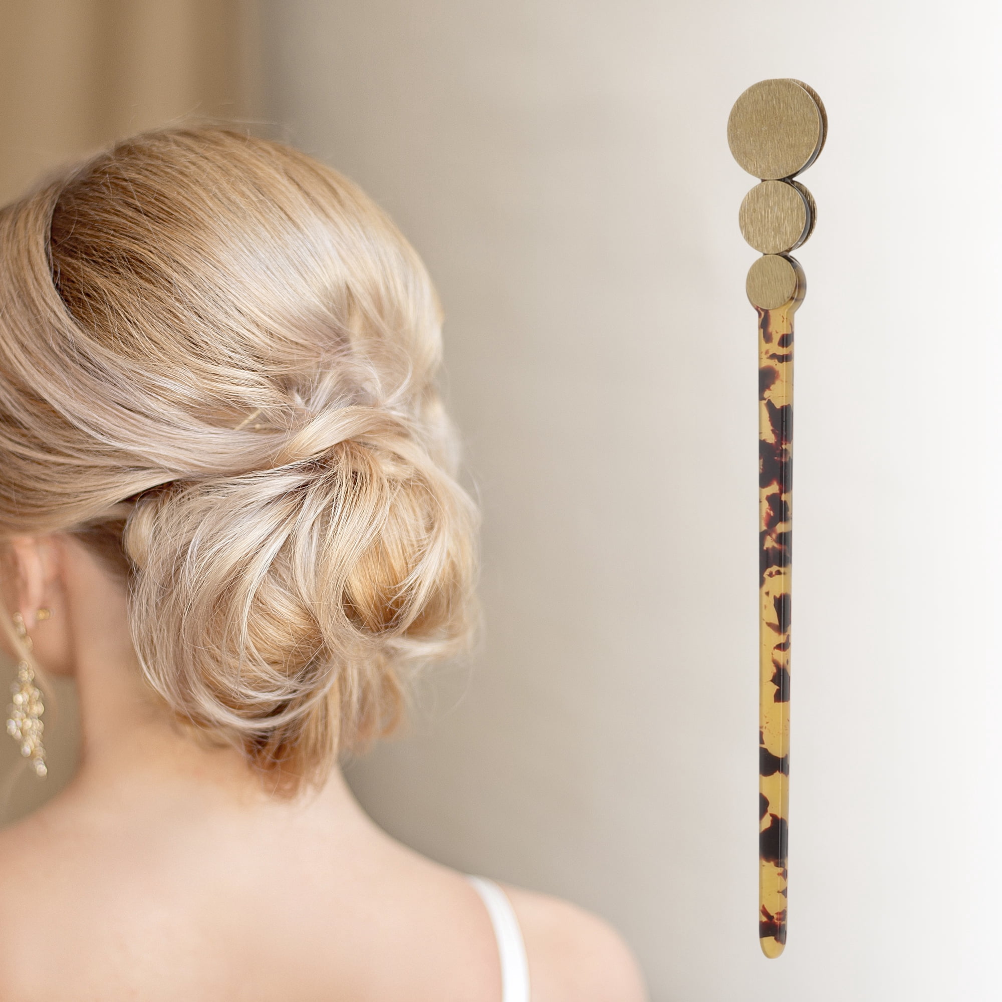 Unique Bargains Comfortable Three Circles Hair Chopstick for Women 1 Pc Brown, Yellow