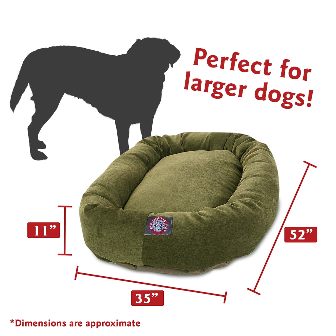 Majestic Pet Villa Velvet Bagel Pet Bed for Dogs, Calming Dog Bed Washable, Extra Large, Fern