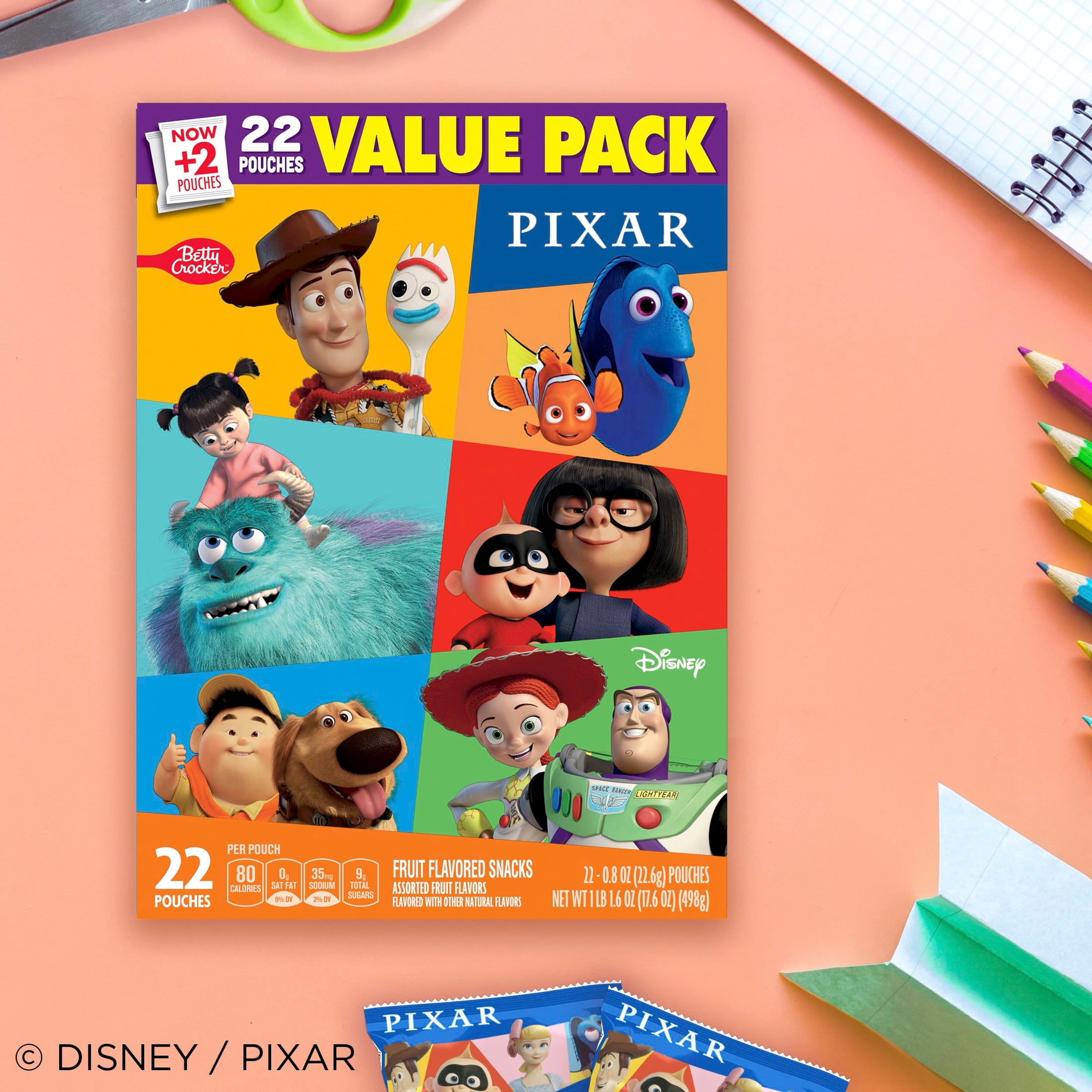 Disney Pixar Fruit Flavored Snacks, Gluten Free, Kids Snacks, Value Pack, 22 Ct, 17.6 oz