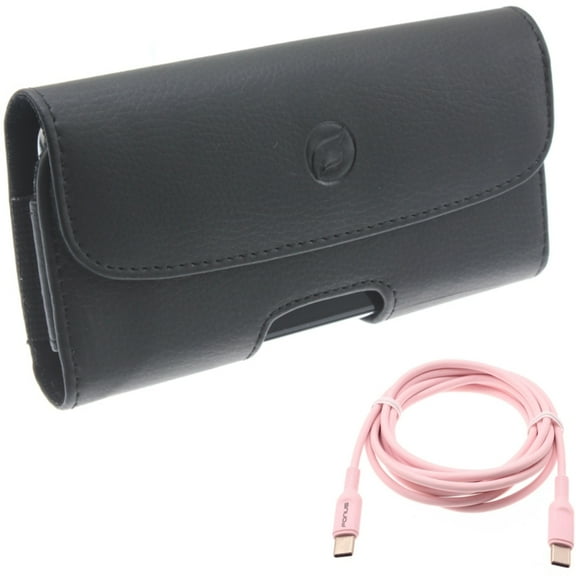 Pink 6ft Long Cable w Case Belt Clip for Samsung Galaxy A53 5G,A33 5G Phones - USB-C to Type-C PD Fast Charger Cord Power, Leather Holster Cover Loops
